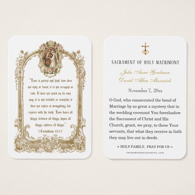 Tarjeta Sagrada de Boda Católica Tradicional (Anverso y reverso)