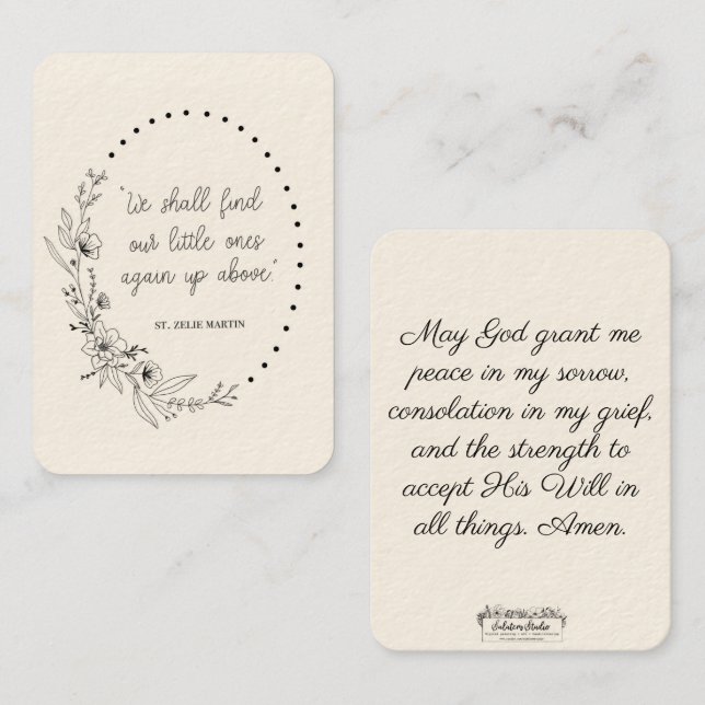 Tarjeta sagrada de consolación de St. Zelie Martin (Anverso / Reverso)