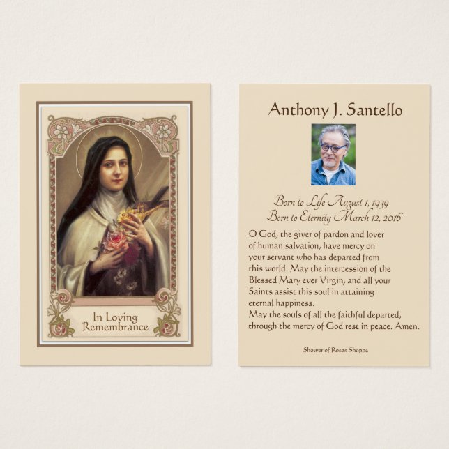 Tarjeta Sagrada de la Oración Católica Teresa Memo (Anverso y reverso)