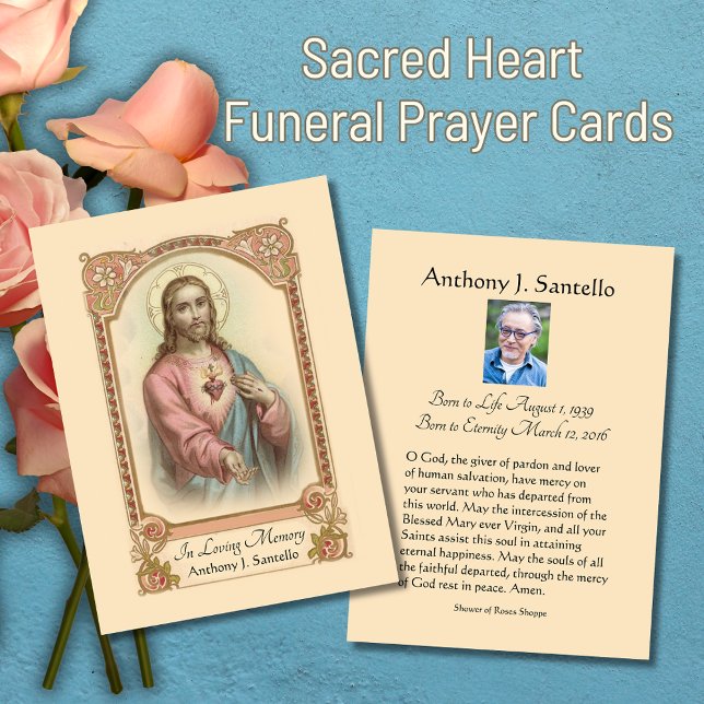 Tarjeta Sagrada de la Oración de la Oración del Fu (Traditional Catholic Sacred Heart of Jesus Funeral Prayer Cards)