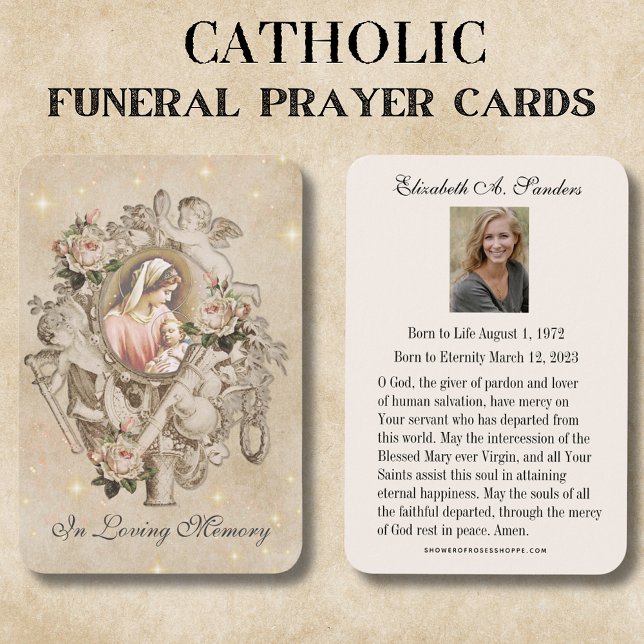 Tarjeta Sagrada de la Oración de la Oración del Fu (Traditional Catholic Vintage Funeral Memorial Prayer Cards)