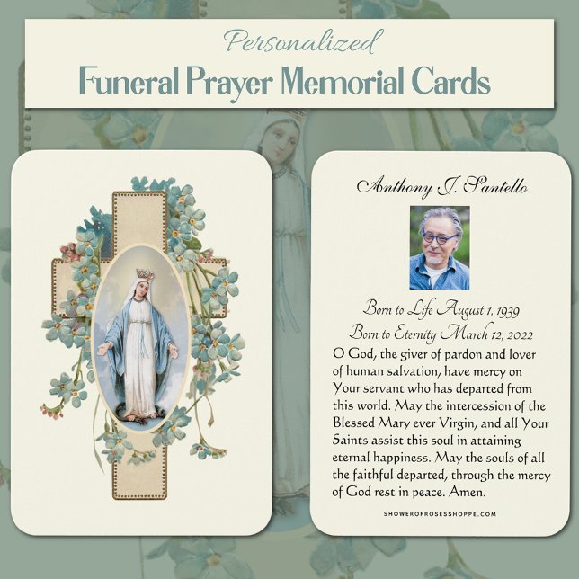 Tarjeta Sagrada de la Oración de la Oración del Fu (Traditional Catholic Funeral Memorial Prayer Cards of the Blessed Virgin Mary)
