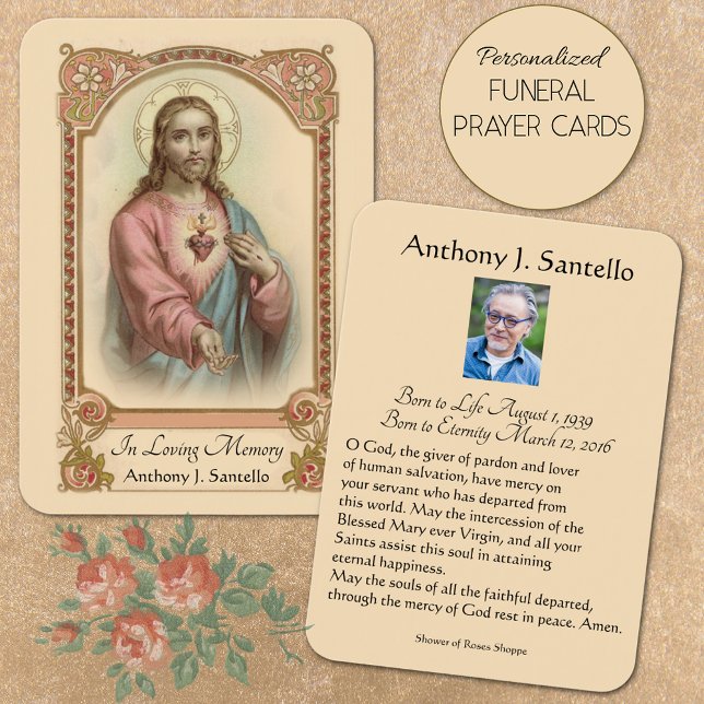 Tarjeta Sagrada de la Oración de la Oración del Fu (Personalize Catholic Funeral Prayer card of the Sacred Heart of Jesus)