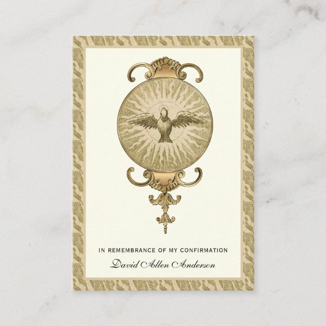 Tarjeta Sagrada de Oro de confirmación del Sacrame (Anverso)