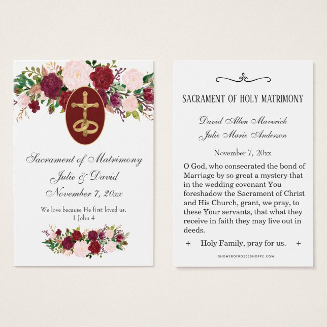 Tarjeta Sagrada de Rosas Católicas Elegantes Oraci (Anverso y reverso)