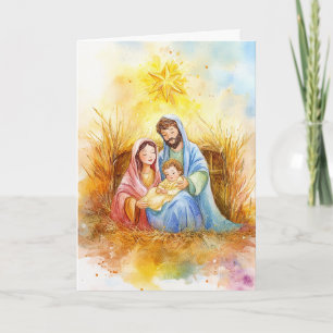 Tarjeta Sagrada Familia bajo la estrella de los Navidades