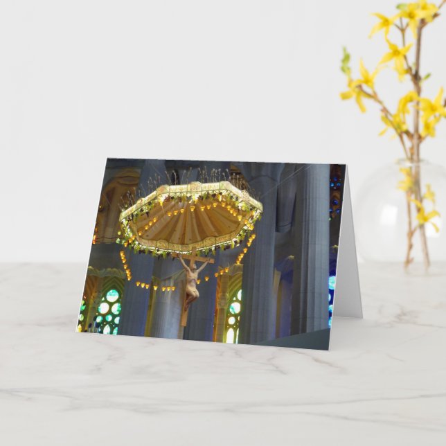 Tarjeta Sagrada Familia Crucifix, Barcelona, España - (flor amarilla)