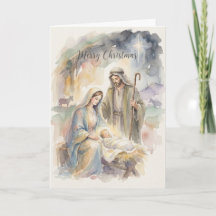 Sagrada Familia Natividad Acuarela Navidad