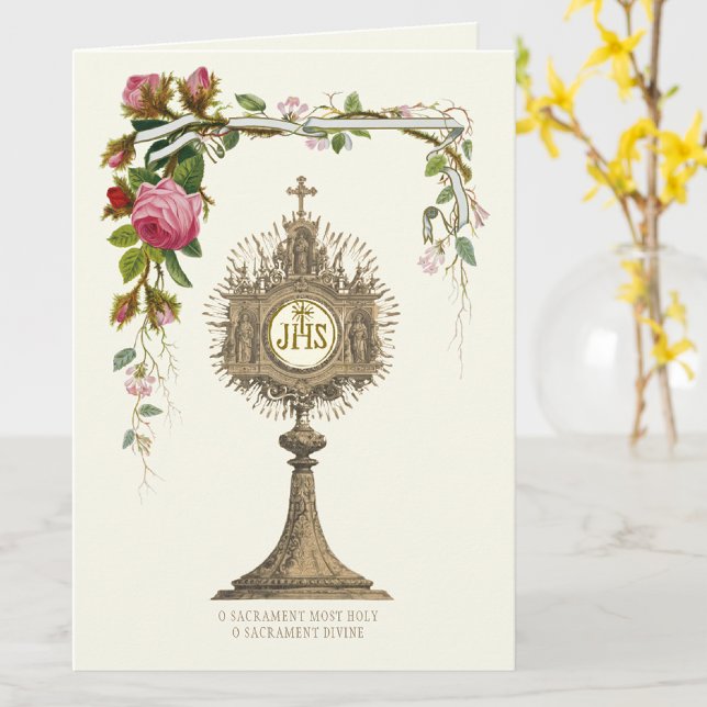 Tarjeta Sagrada Hostia Eucarística Custodia Dorada Rosas (Subido por el creador)