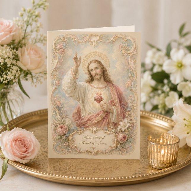 Tarjeta Sagrado Corazón de Jesús Bendición Floral Rococó (Subido por el creador)