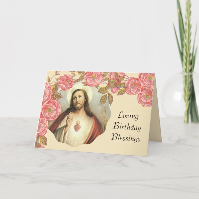 Tarjeta Sagrado Corazón de Jesús Borde Floral (Anverso)