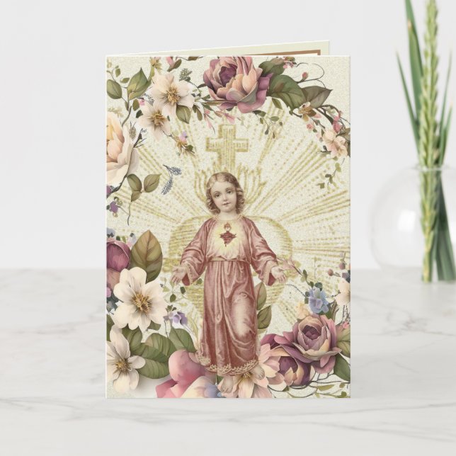 Tarjeta Sagrado Corazón de Jesús Floral Escritura Sagrada (Anverso)