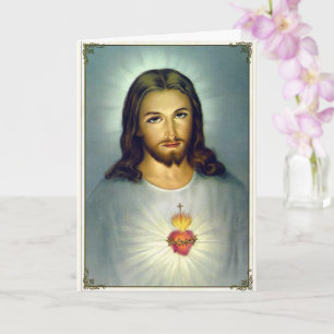 Tarjeta Sagrado Corazón de Jesús Pose Católica Tradicional