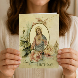 Tarjeta Sagrado Corazón de Jesús Rosas religiosos de cumpl