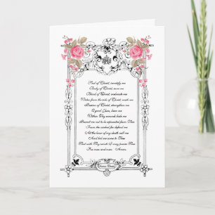 Tarjeta Sagrado Corazón Jesús Rosas Rosadas Oración Elegan