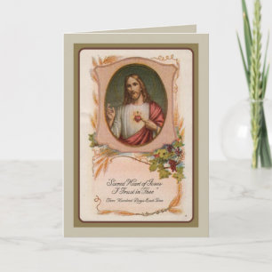 Tarjeta Sagrado Corazón Jesús Simpatía Pésame Crucifijo
