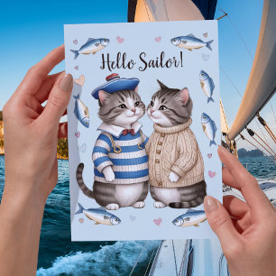 Tarjeta Sailor cats Valentine Nautical fisherman cat