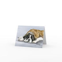 "Saint Bernard and Kitten" Perro Art Notecard