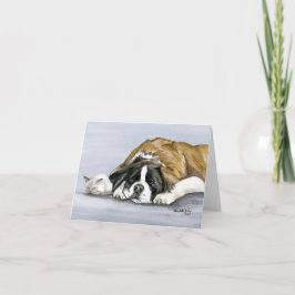 Tarjeta "Saint Bernard and Kitten" Perro Art Notecard