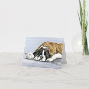 Tarjeta "Saint Bernard and Kitten" Perro Art Notecard