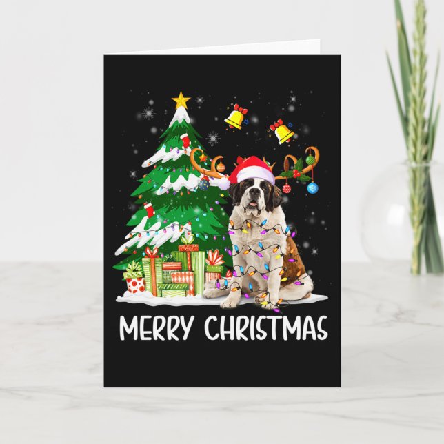 Tarjeta Saint Bernard Christmas Lights Tree Santa Xmas Paj (Anverso)