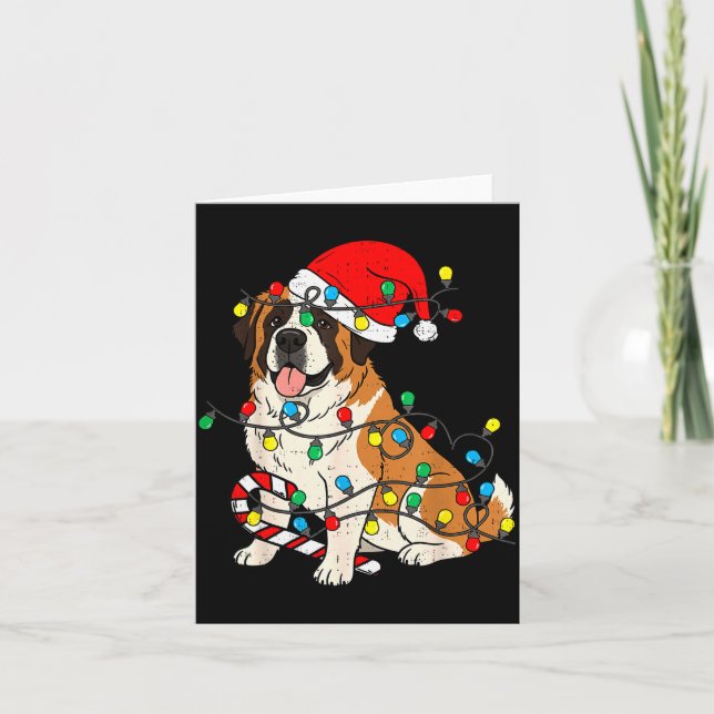 Tarjeta Saint Bernard Dog Christmas Lights Santa Xmas Pet  (Anverso)