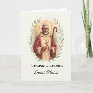 Tarjeta Saint Blaise Festín Día Bendición Agua Wreath