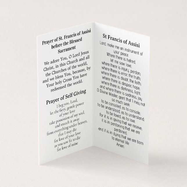 Tarjeta Saint Francis of Assisi Prayer Card  (Interior)