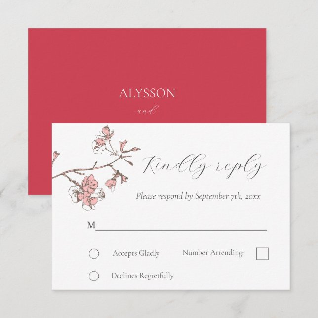 Tarjeta Sakura Blossom Wedding RSVP (Anverso / Reverso)