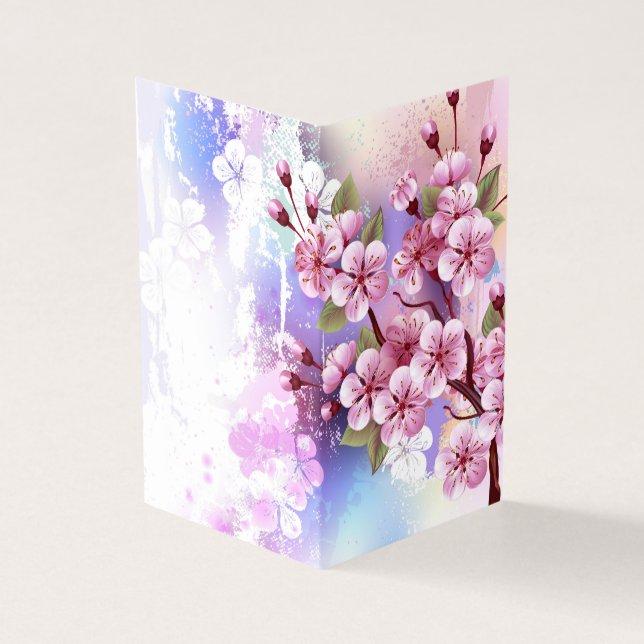 Tarjeta Sakura rosa sobre fondo de pintura (Exterior)