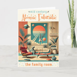 Tarjeta Sala de estar familiar de la era espacial futurist