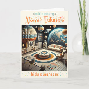 Tarjeta Sala de juegos atómica futurista de la era espacia