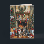 Tarjeta Sala decorada con gusto, chimenea, gatos, vintage<br><div class="desc">Esta tarjeta de Navidades cuenta con dos gatos frente a una chimenea en una sala de estar decorada de forma festiva. Aspecto vintage. Envíe saludos de Navidad a sus amigos y familia. texto y color personalizado (interior).</div>