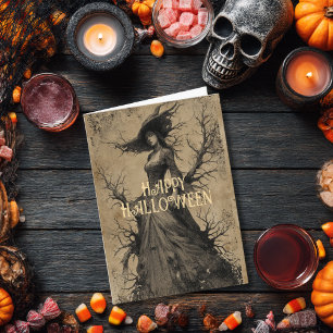 Tarjeta Salem de Brujas Gótico Espeluznante Vintage Hallow