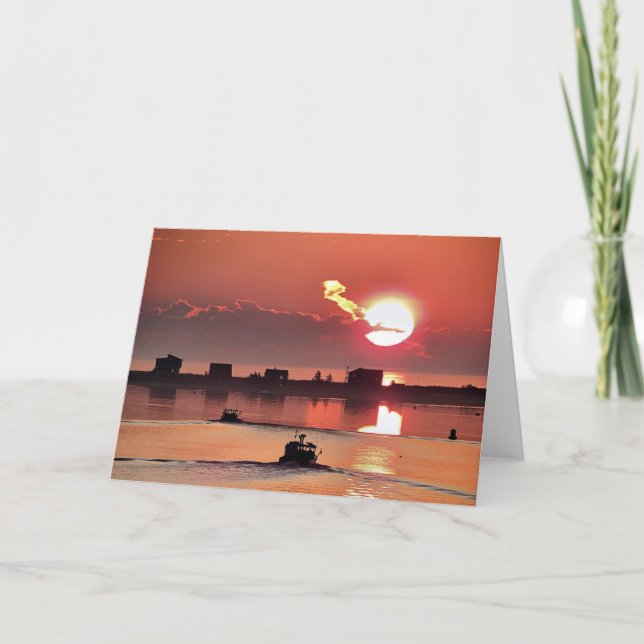 Tarjeta Salida del sol sobre puerto de las MAMÁES de (Anverso)