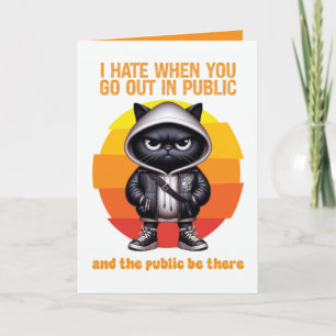 Tarjeta Salir en Público Introvertido Divertido Gato Negro