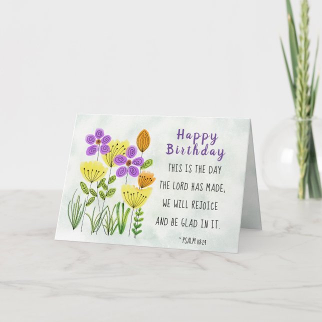 Tarjeta Salmo 118:24 Flores acuáticas de Bonito Cumpleaños (Anverso)