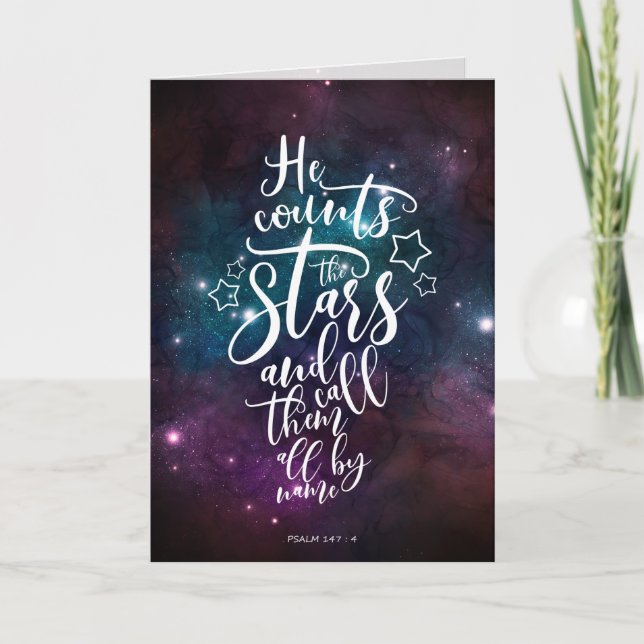 Tarjeta Salmo 147:4-5 Cuenta el Verso de la Biblia Estrell (Anverso)