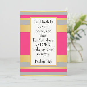 Tarjeta Salmo 4:8 Versículo Bíblico, Escritura de Sueño Pa