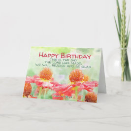 Tarjeta Salmo de cumpleaños inspirador 118:24 Flores