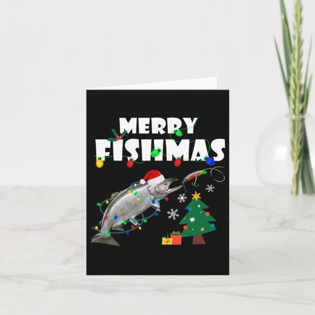 Tarjeta Salmon Steelhead Merry Fishmas Navidades King Trou (Anverso)