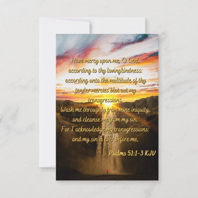 Tarjeta Salmos 51:1-3 Biblia Verse Scripture saludo plano (Anverso)