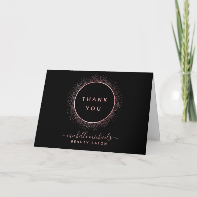 Tarjeta Salón Mínimo De Belleza Negra De Oro Gracias (Anverso)