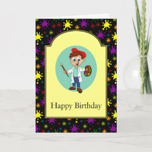 Tarjeta Salpicaduras De Pintura Y Un Niño Artista
