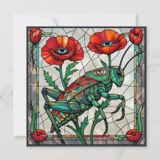 Tarjeta Saltamontes de vidrio emplomado Amapola roja Ojo s