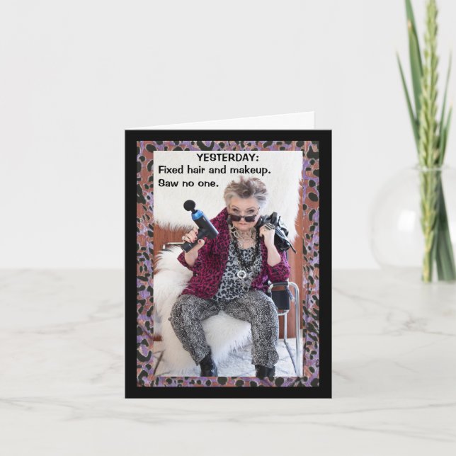 Tarjeta Salto el pelo y el maquillaje...tarjeta divertida (Anverso)