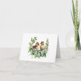 Tarjeta Saltos con daisies y flores moradas en BLANCO