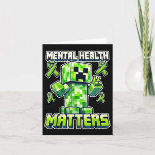Tarjeta Salud Mental Concienciación Píxel Verde Ribon Para