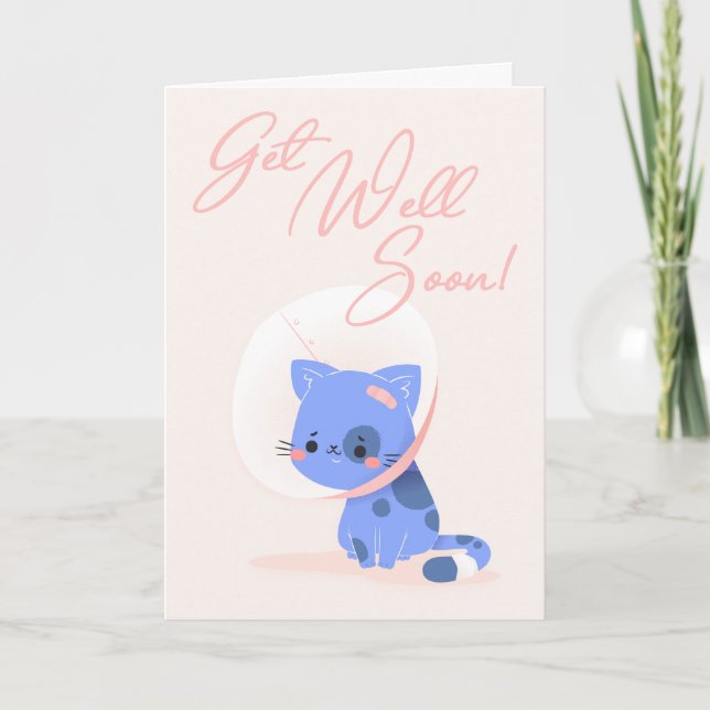 Tarjeta Saluda al gato del Personalizado Azul muy pronto (Anverso)