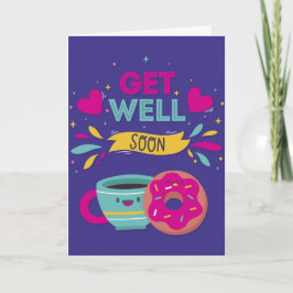 Tarjeta Saluda pronto a los dulces donut y café